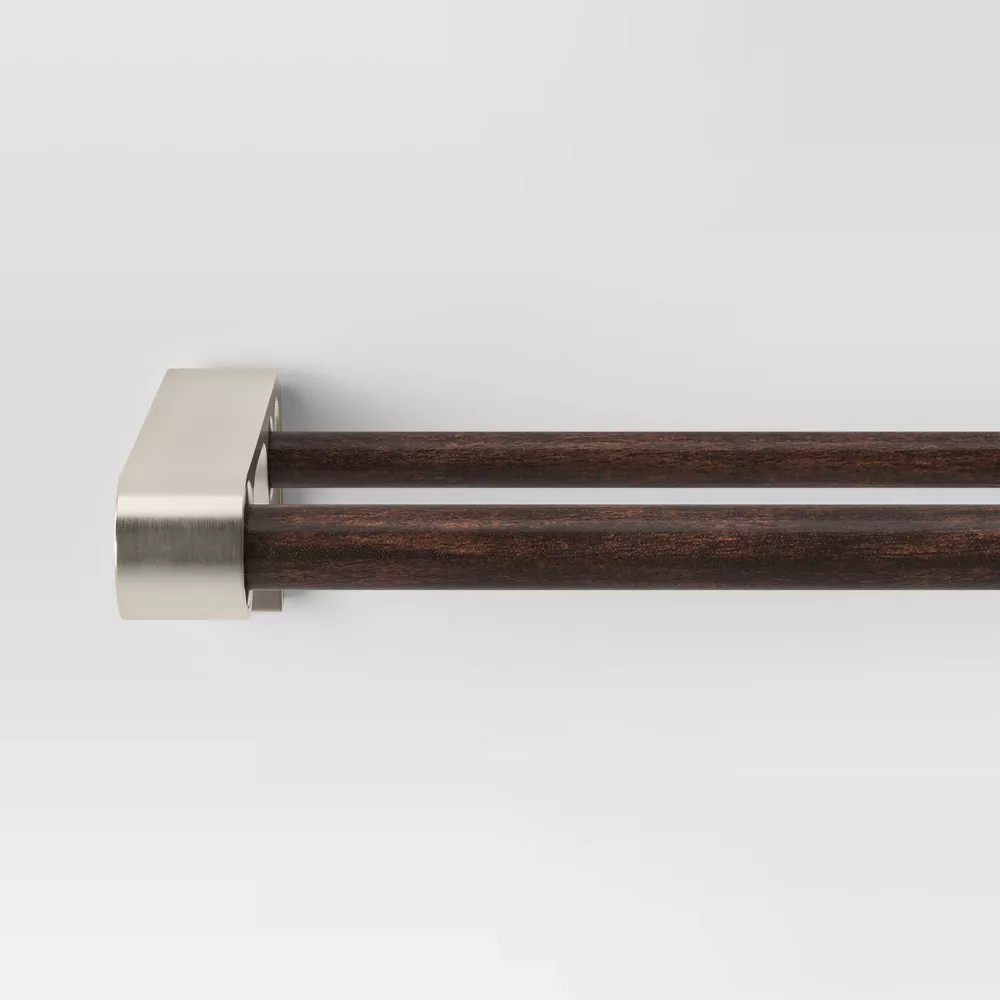Double Curtain Rod with Easy Install Nickel/Dark Brown