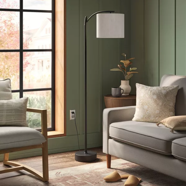 Downbridge Floor Lamp with Shade Black/Tan - Image 3