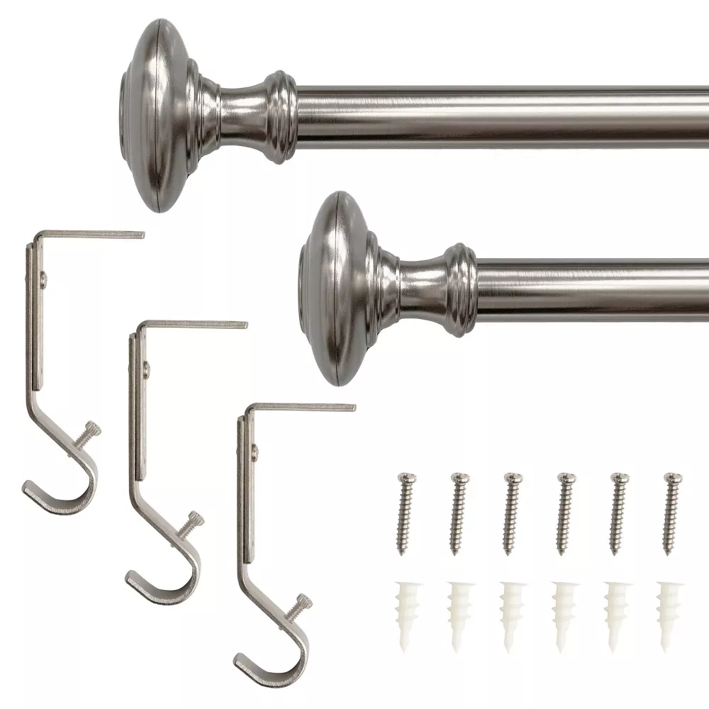 Drapery Single Rod Set Finials Traditional Brushed Nickel - Image 2