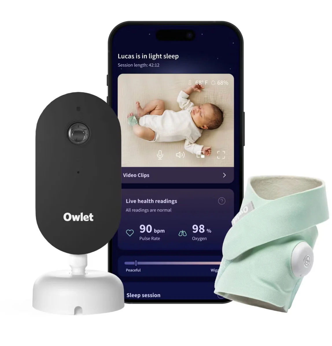 Owlet Dream Duo (Gen 3) - All-in-One Smart Baby Monitoring Bundle with Sock & 2K HD Cam - Mint