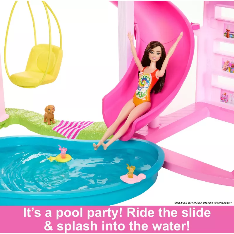 Dreamhouse Pool Party Doll House with 73+ pc, 3 Story Slide - Image 3