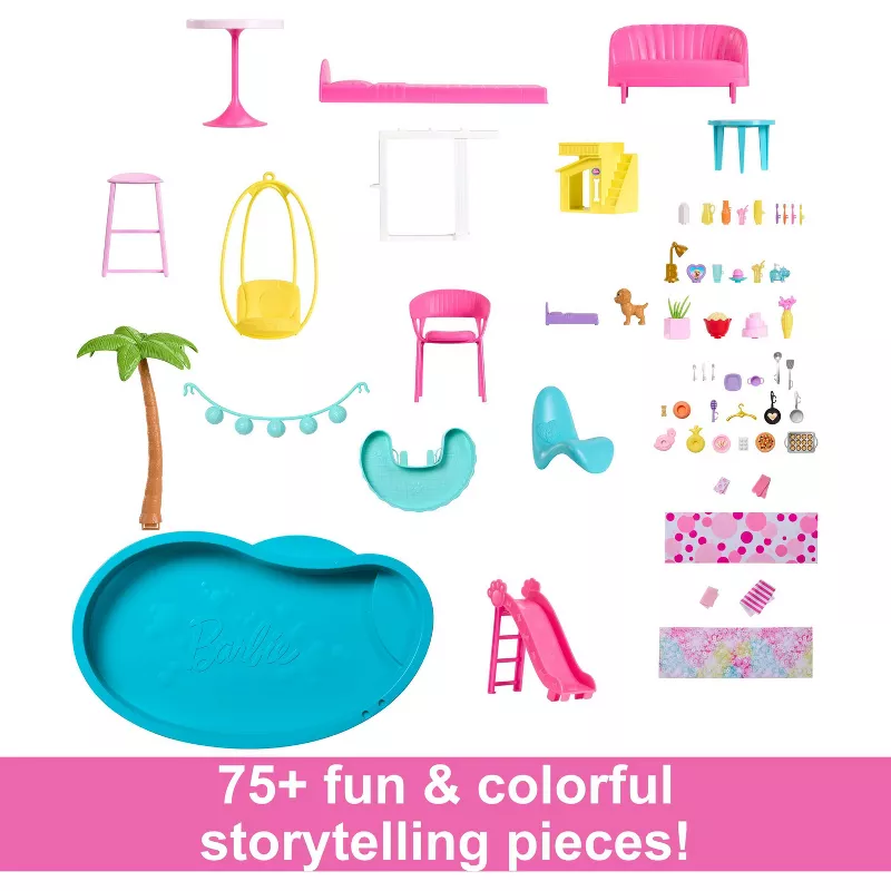 Dreamhouse Pool Party Doll House with 73+ pc, 3 Story Slide - Image 4