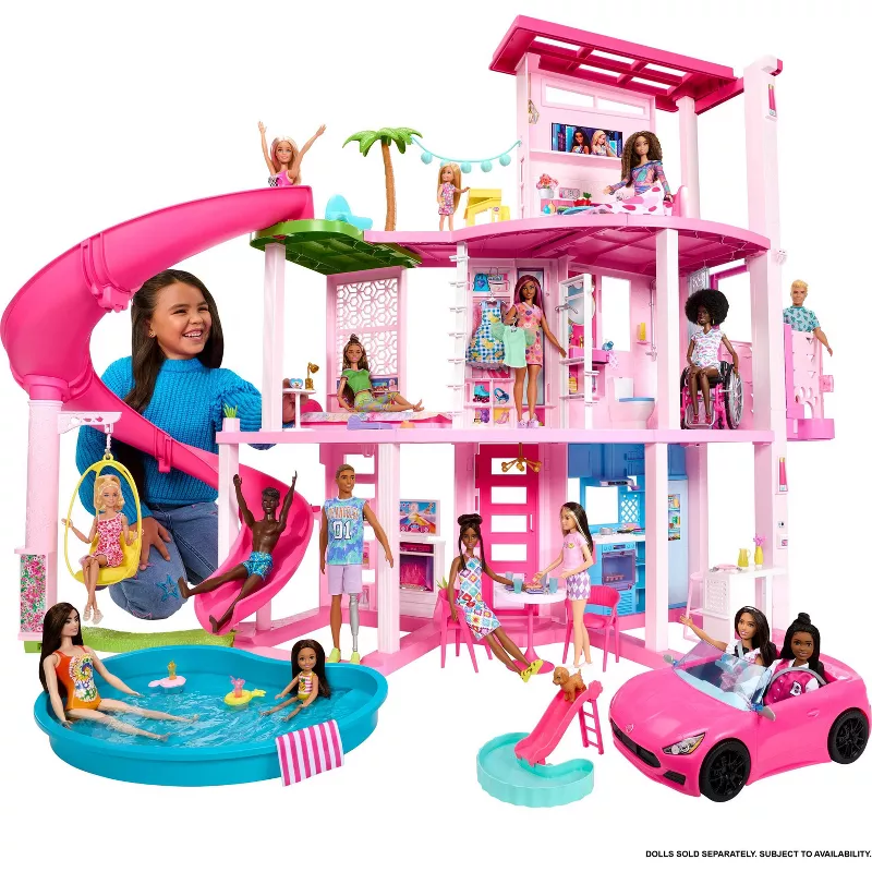 Dreamhouse Pool Party Doll House with 73+ pc, 3 Story Slide - Image 5