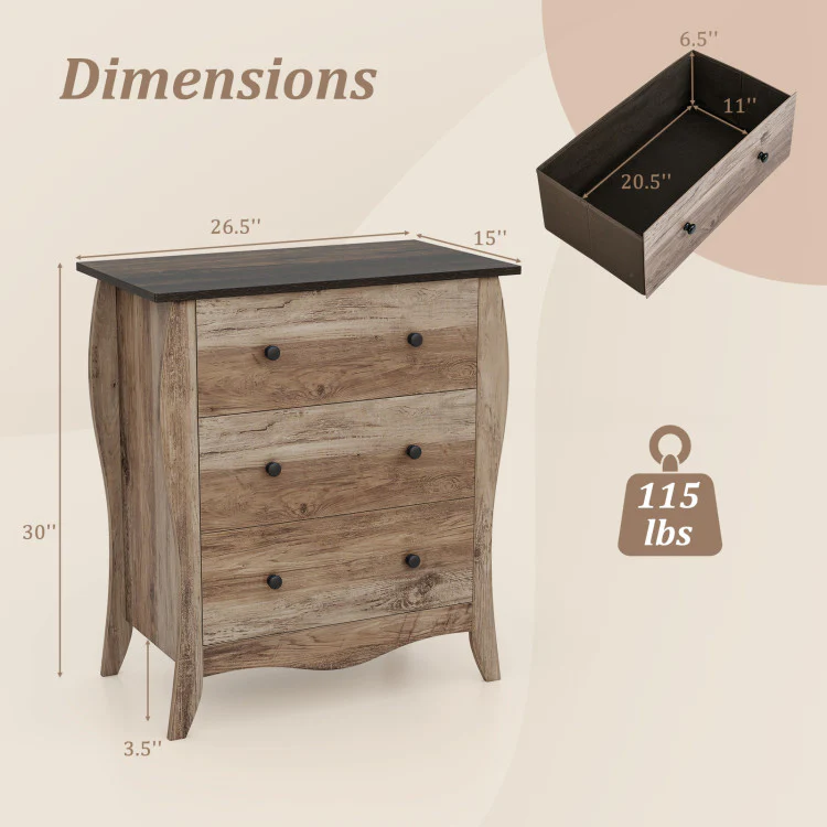 Dresser for Bedroom with 3 Folding Fabric Drawers, - Image 3