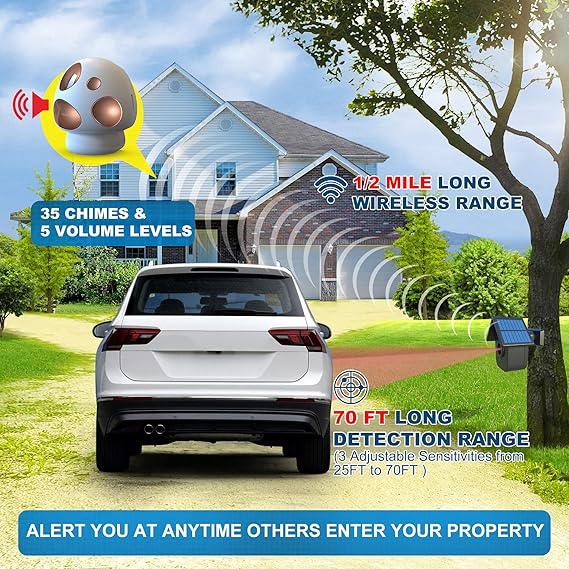 Driveway Alarms Wireless Outside Weatherproof Solar Motion - Image 4