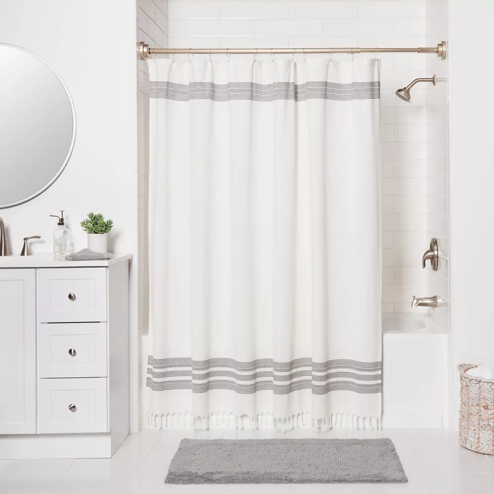 Dual Mount Curved Steel Shower Curtain Rod with Tiered End Cap Nickel - Image 4