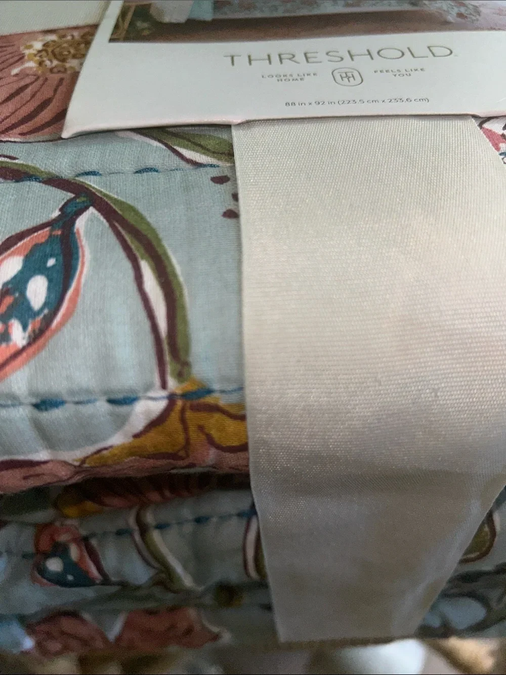 Earthy Vines Quilt Light Teal Blue/ Mustard - Image 2