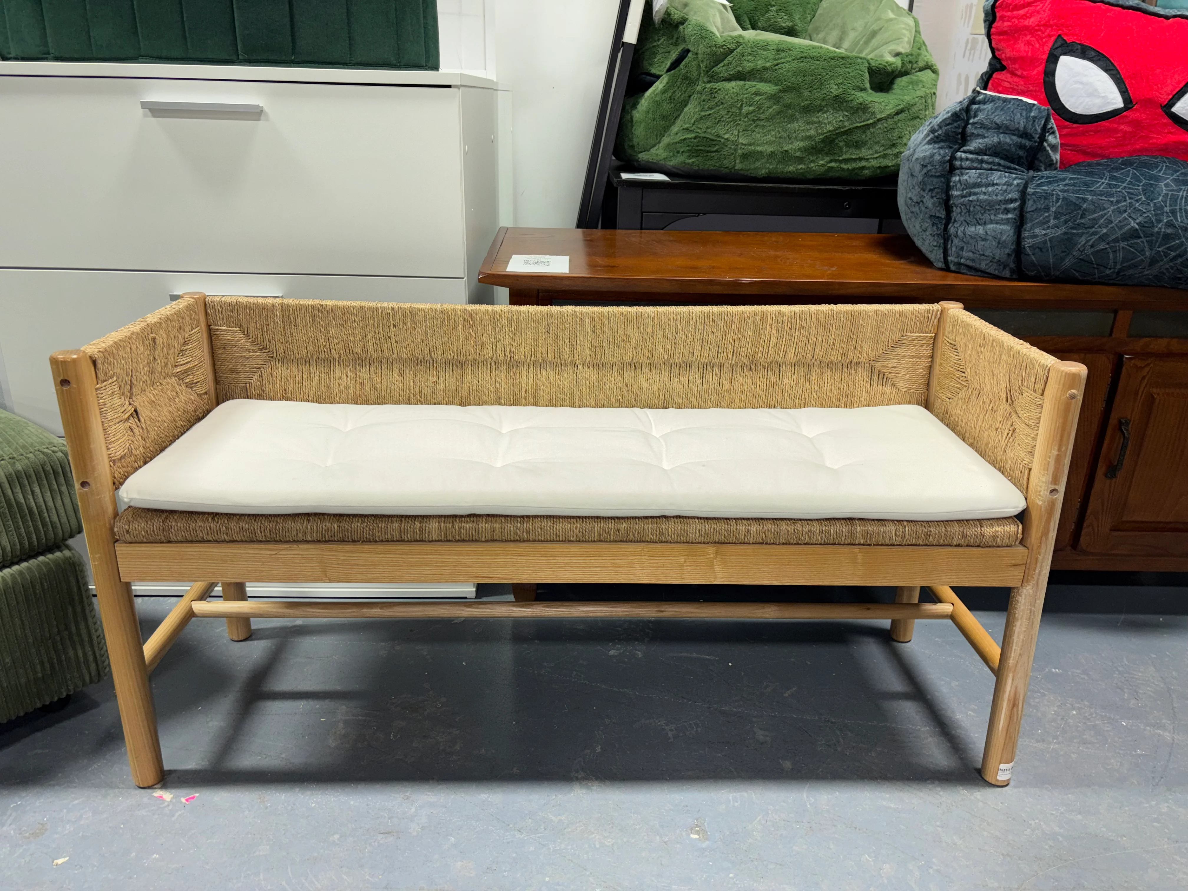 Elden Wood Bench with Woven Back and Loose Cushion Seat SHOWROOM ITEM - Image 3