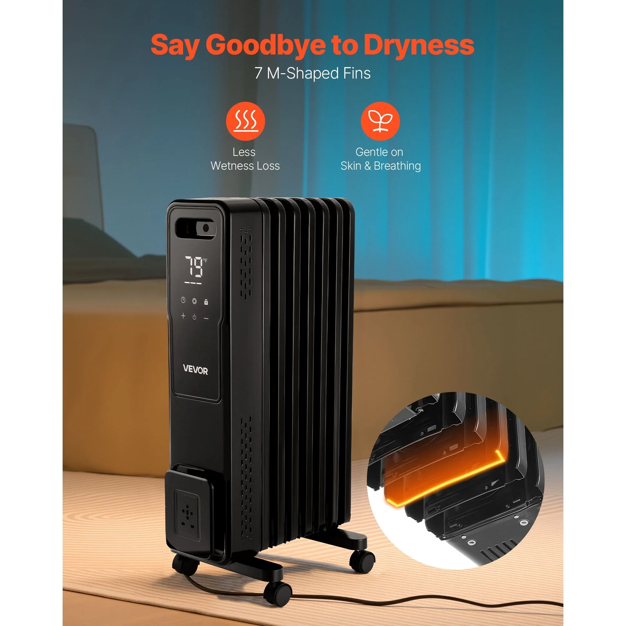 Electric Oil Filled Radiator, Radiant Space Heater, Black - Image 5