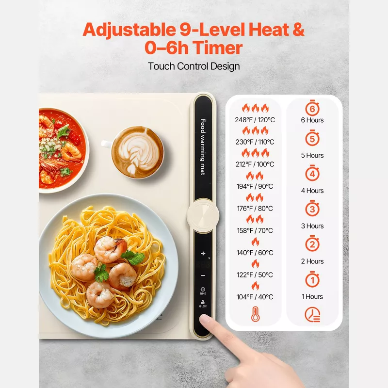 Electric Warming Tray, Food Warming Mat for Buffet, Rollable & Portable Silicone Beige - Image 2