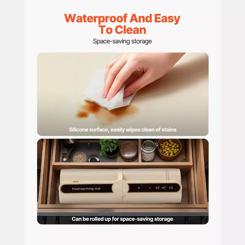 Electric Warming Tray, Food Warming Mat for Buffet, Rollable & Portable Silicone Beige - Image 3