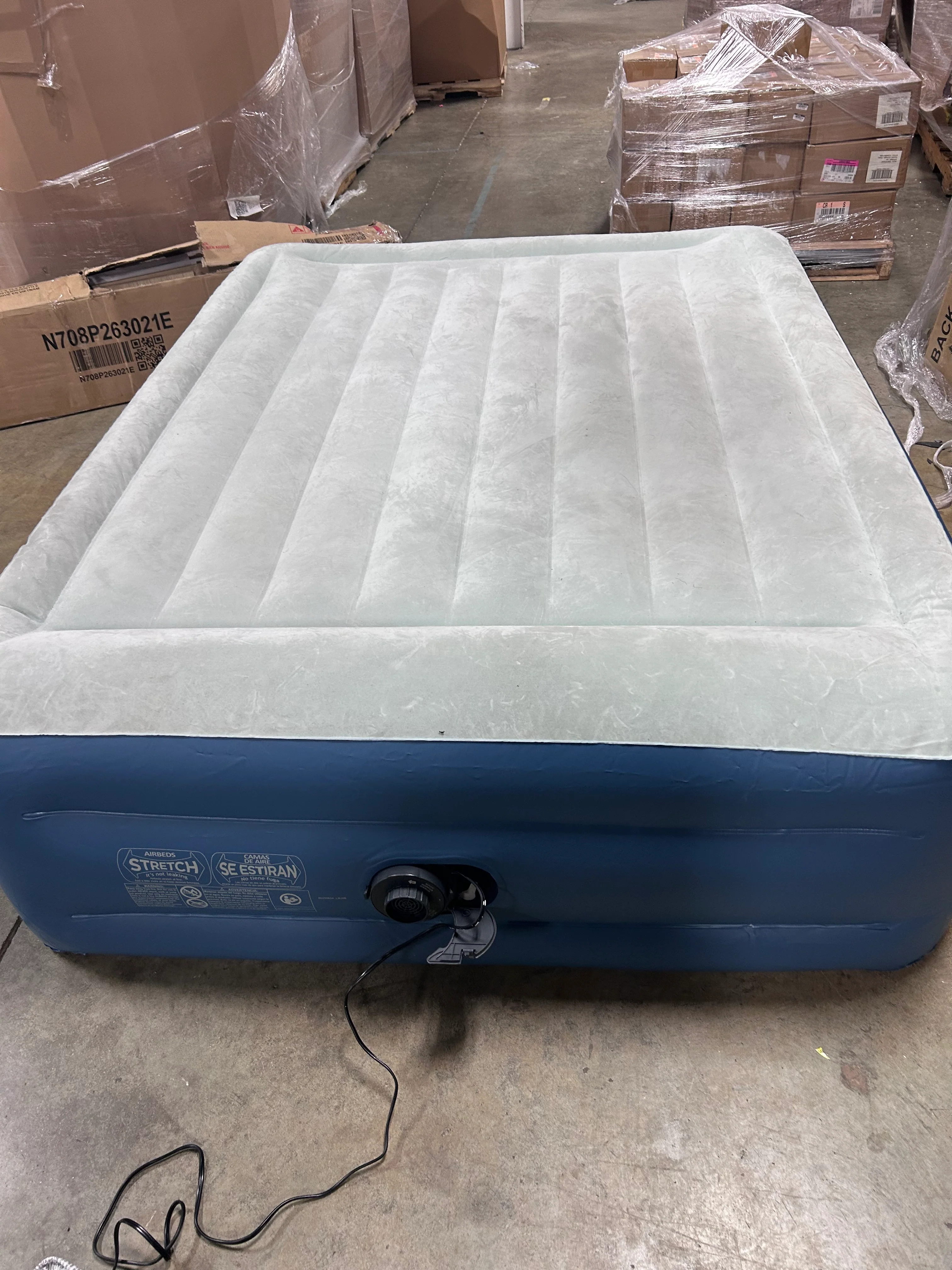 Elevated Pillow Rest Queen Air Mattress with Internal Pump - Off-White/Blue - Image 8