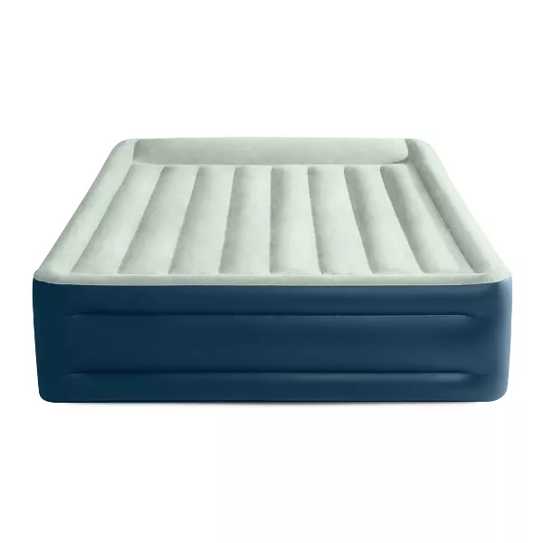 Elevated Pillow Rest Queen Air Mattress with Internal Pump - Off-White/Blue - Image 2
