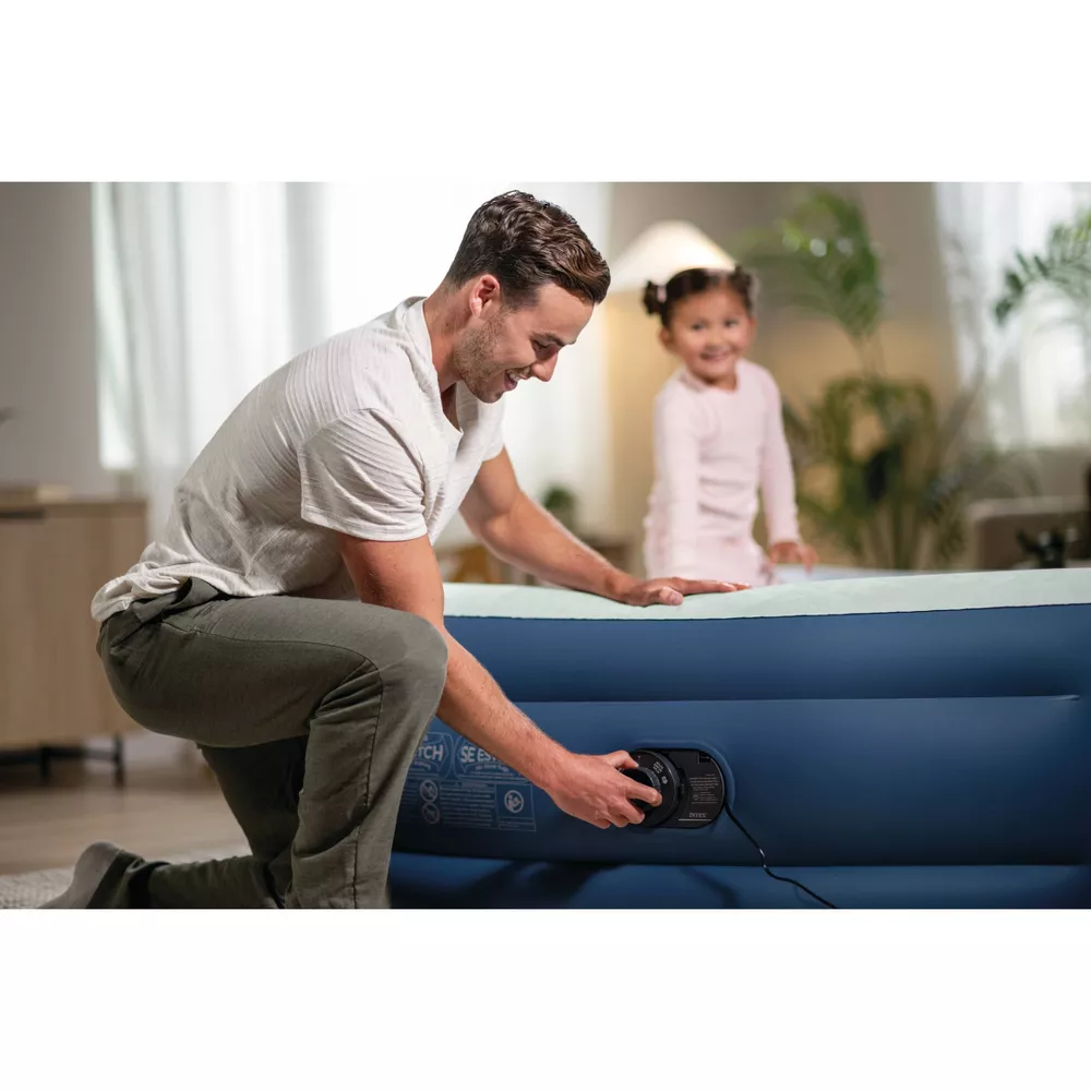 Elevated Pillow Rest Queen Air Mattress with Internal Pump - Off-White/Blue - Image 5