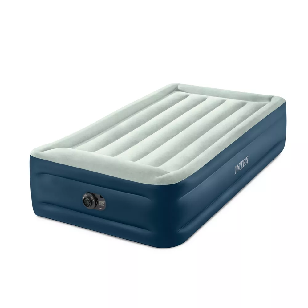 Elevated Pillow Rest Twin Air Mattress with Internal Pump - Off-White/Blue - Image 5