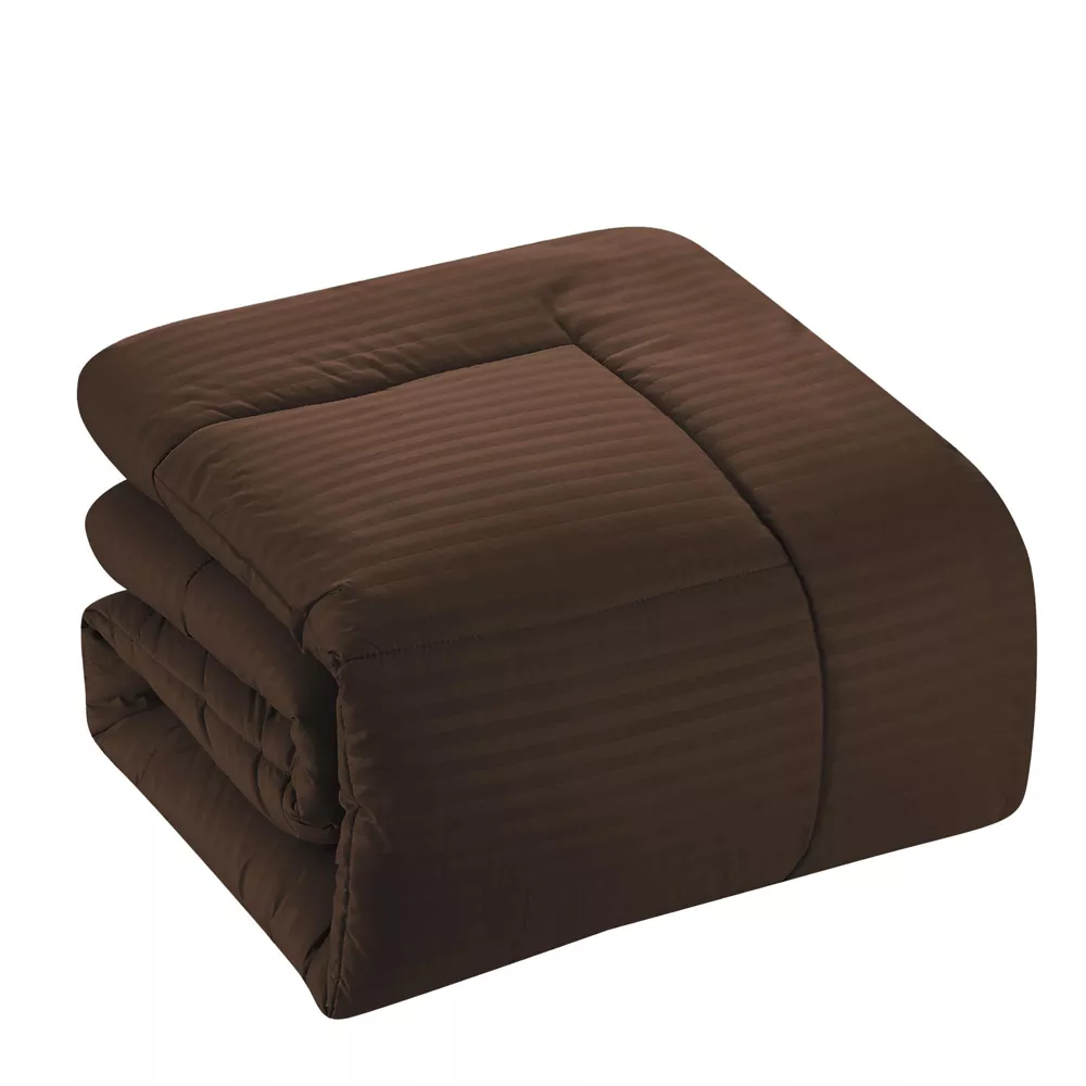 8 Piece Embossed Bed in a Bag All Season - Dobby Stripe, Queen - Chocolate - Image 3