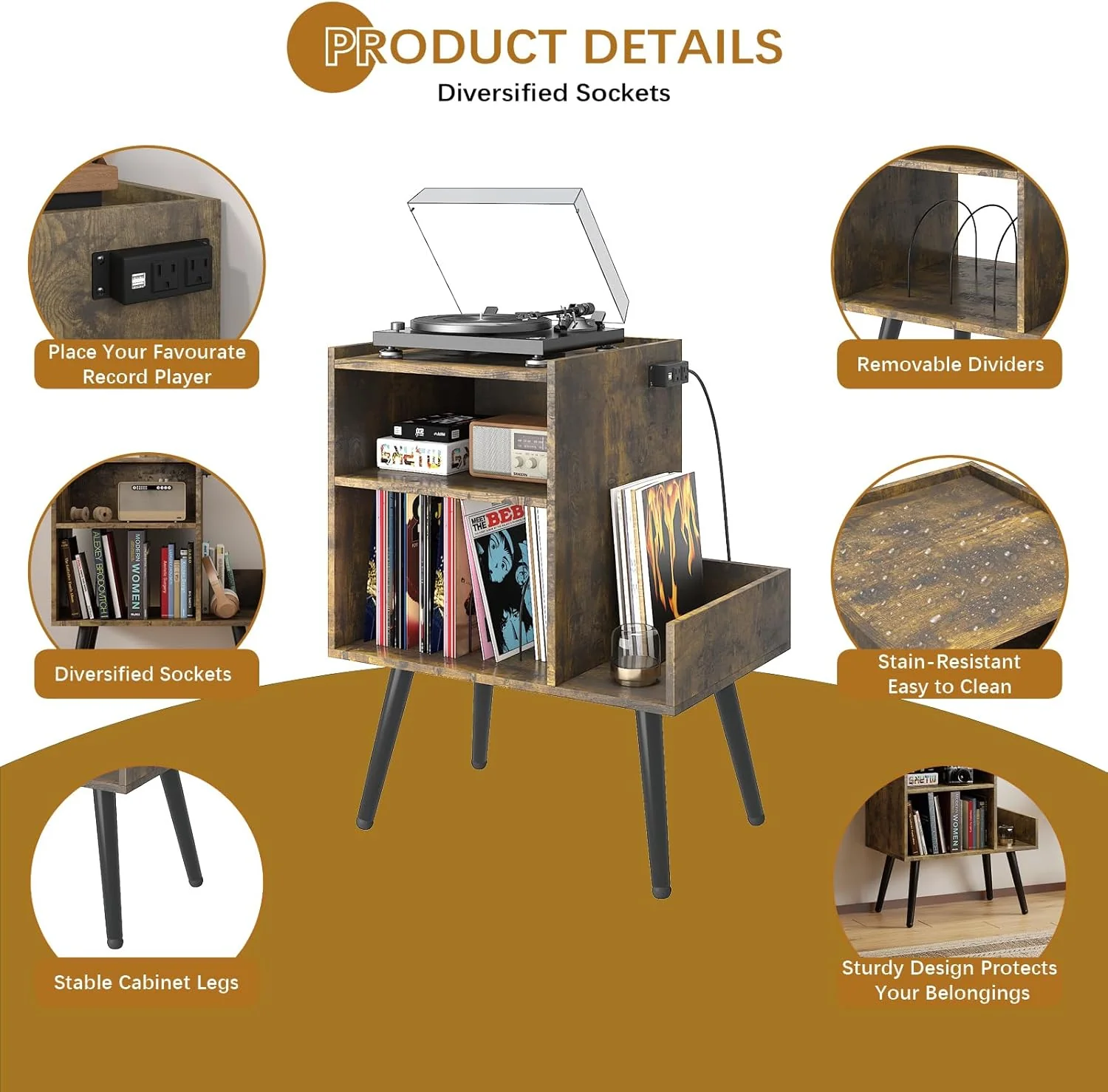 End Table with Charging Station, Narrow Side Table, Rustic, - Image 3