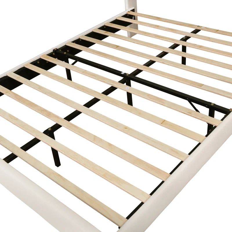 Eriksay Low Profile Upholstered Platform Bed with Wingback Headboard Queen - Image 2