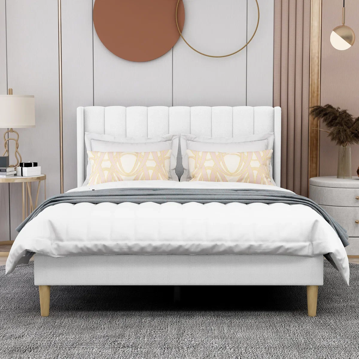 Eriksay Low Profile Upholstered Platform Bed with Wingback Headboard - Full/Double - Image 2