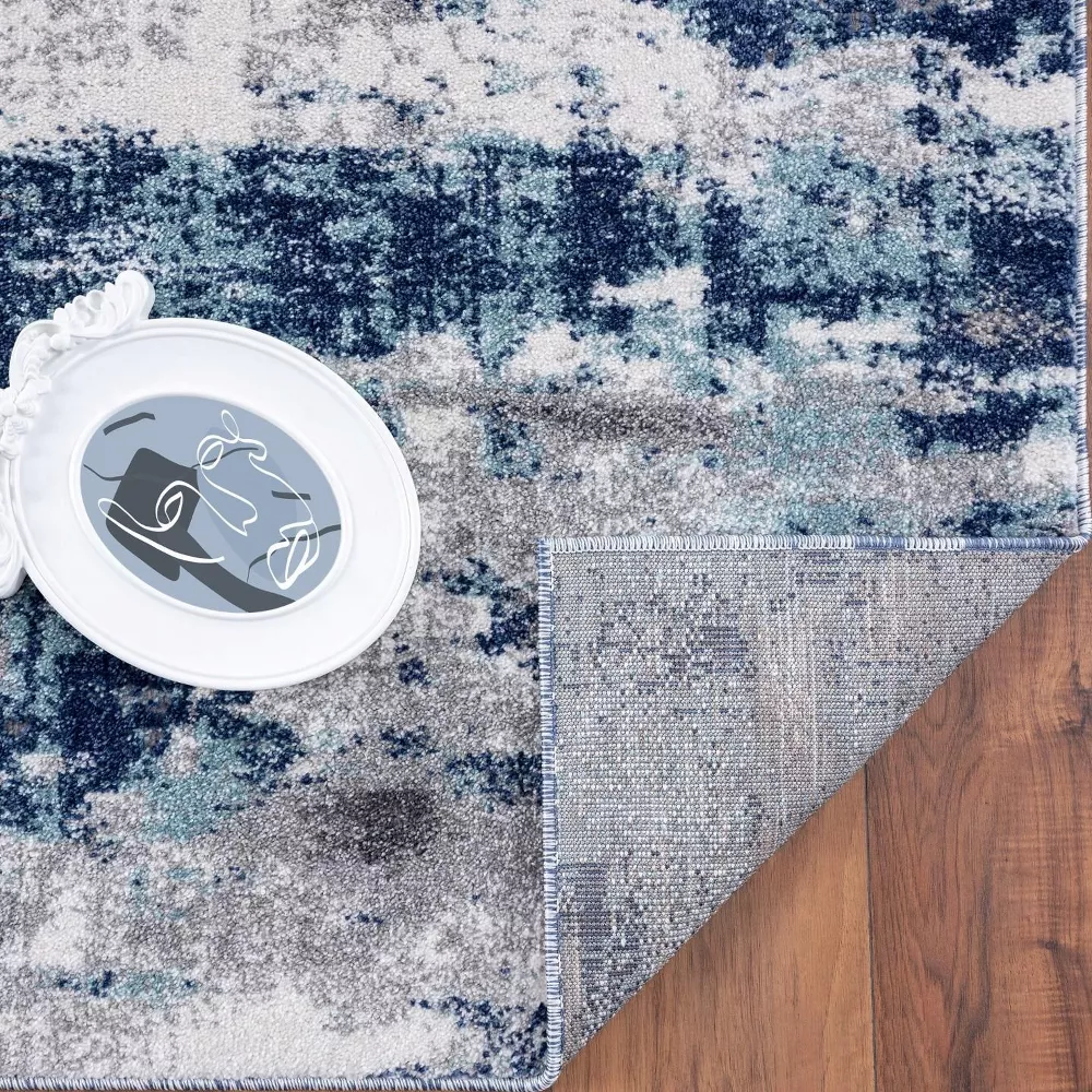 Euston Collection D.Blue-L.Blue Modern Abstract Indoor Area Rug 2'0" x 2'11" - Image 2
