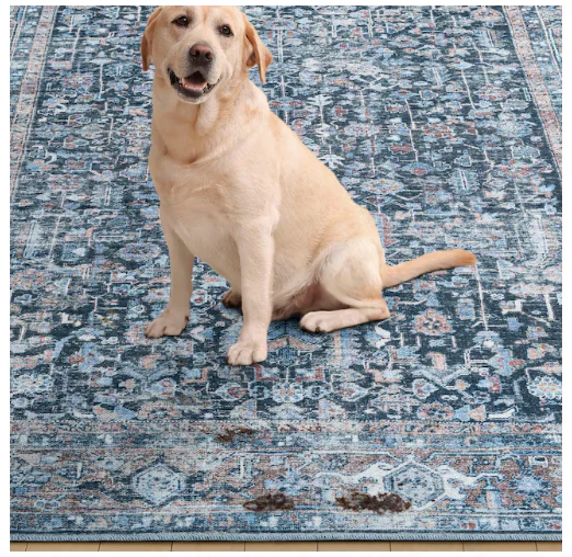 Loomed Polyester Blue Distressed/Overdyed Area Rug 9x12 - Image 4