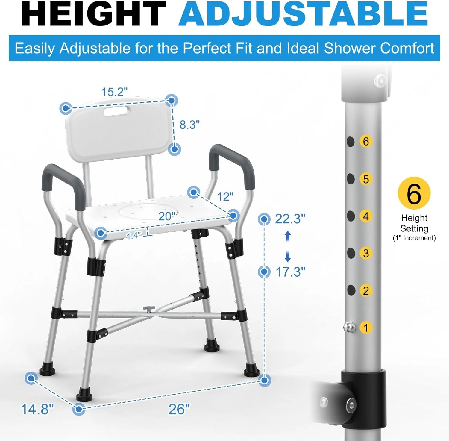 Extra Wide Shower Chair for Inside Shower with Arms and Back - Image 3