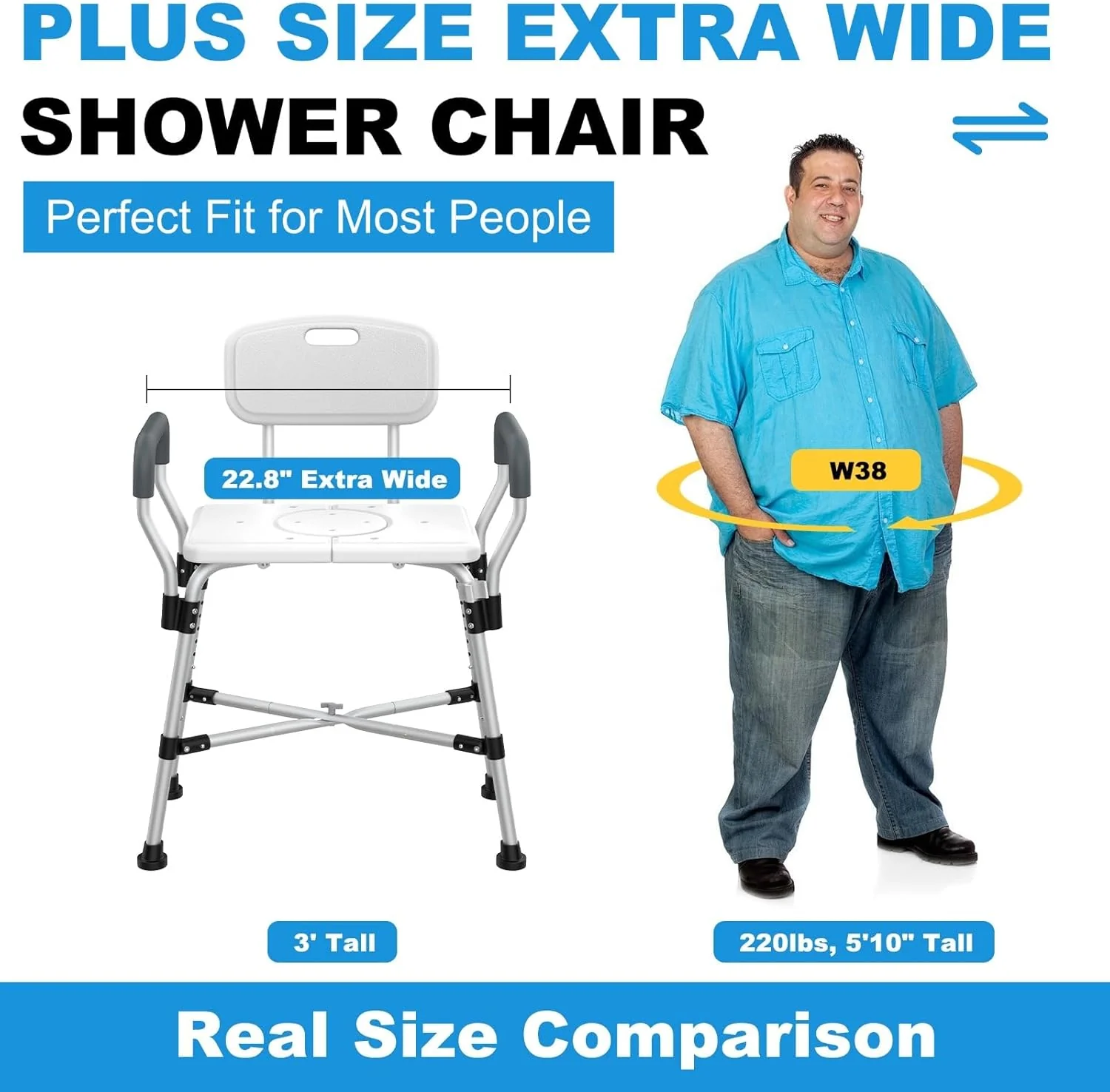 Extra Wide Shower Chair for Inside Shower with Arms and Back - Image 5