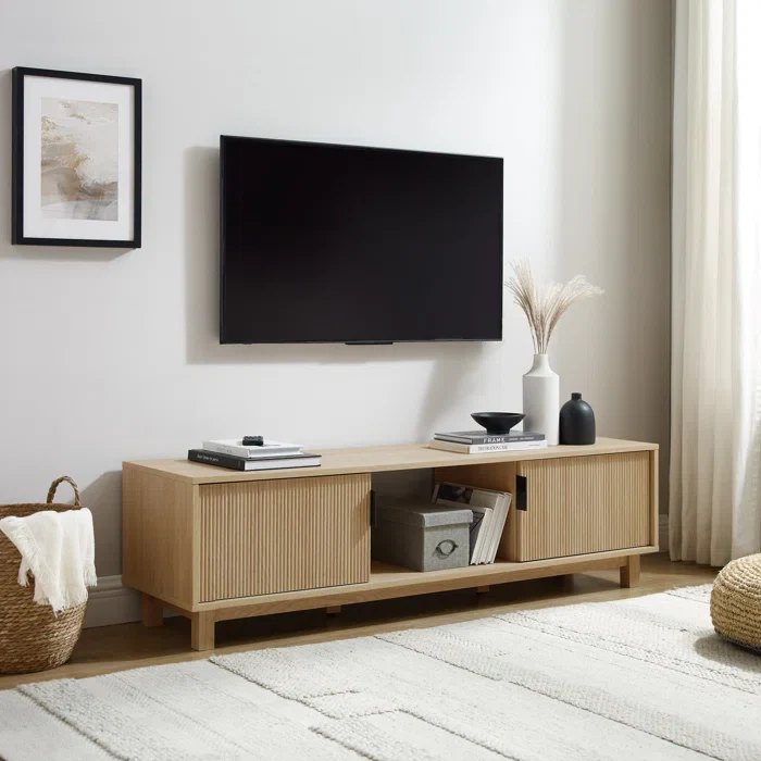 Farmann Reeded 2-Door TV Stand - Coastal Oak SHOWROOM ITEM
