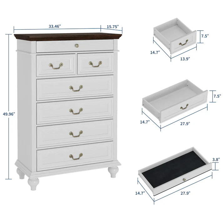 7 Drawer Wooden White Dresser, final cut - Image 3