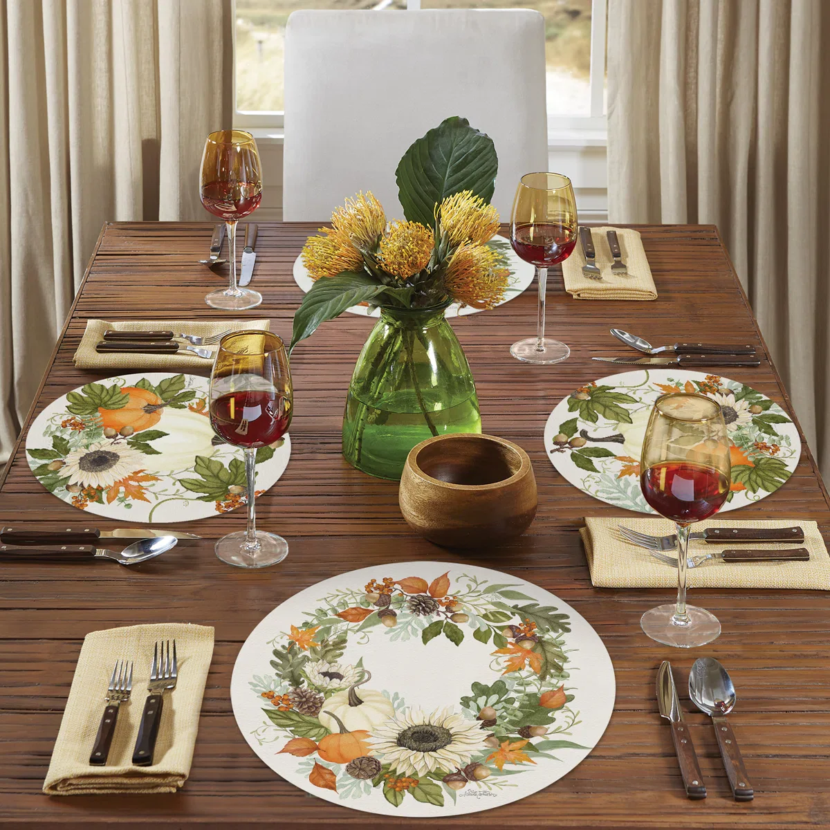 Farmhouse Fall 4 Pack Round Reversible Placemats - Image 2