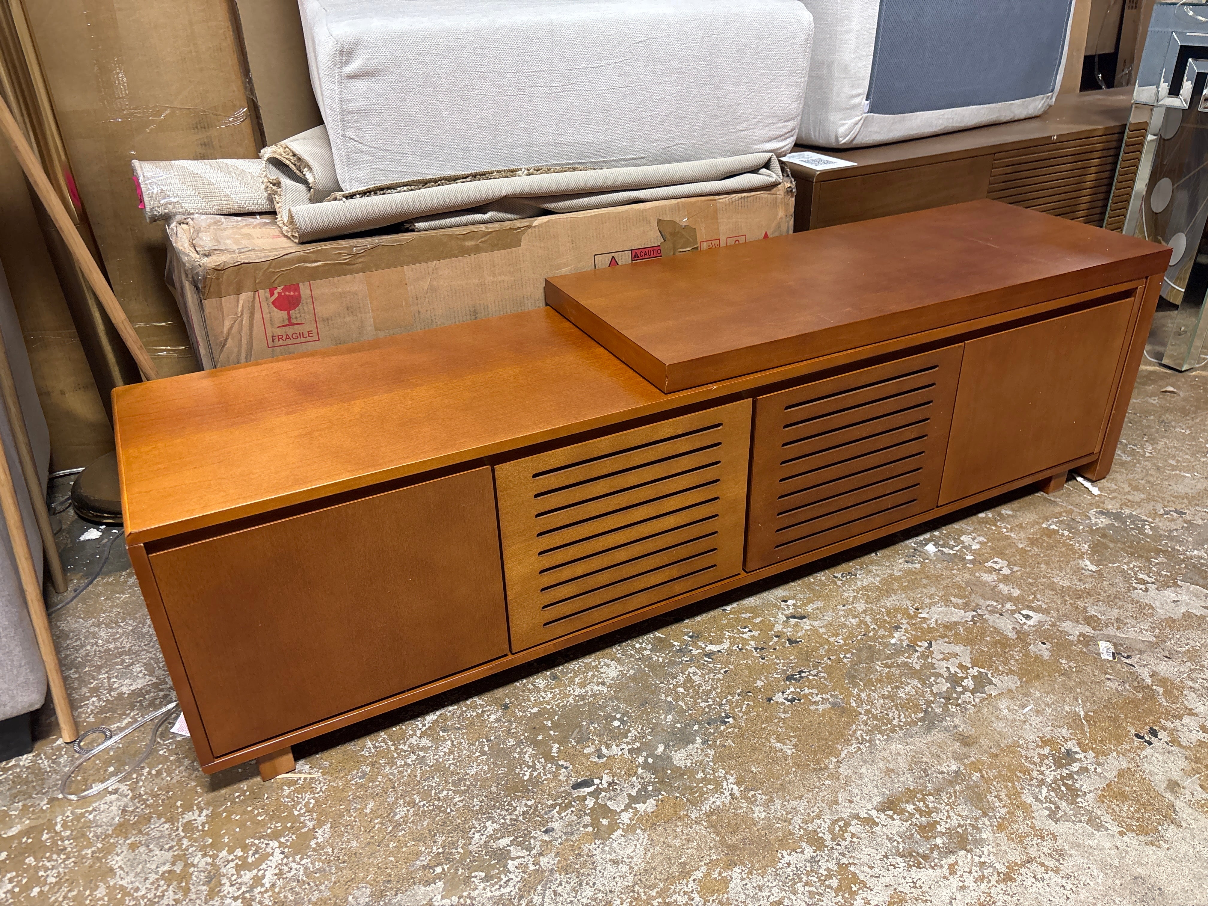 Farmhouse Modern Extendable Entertainment Cabinet with Storage & Adjustable Panel SHOWROOM ITEM - Image 2