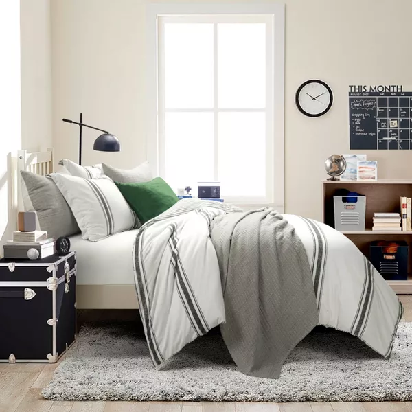 Farmhouse Stripe Reversible Cotton Comforter & Sham Set - King, - Image 2