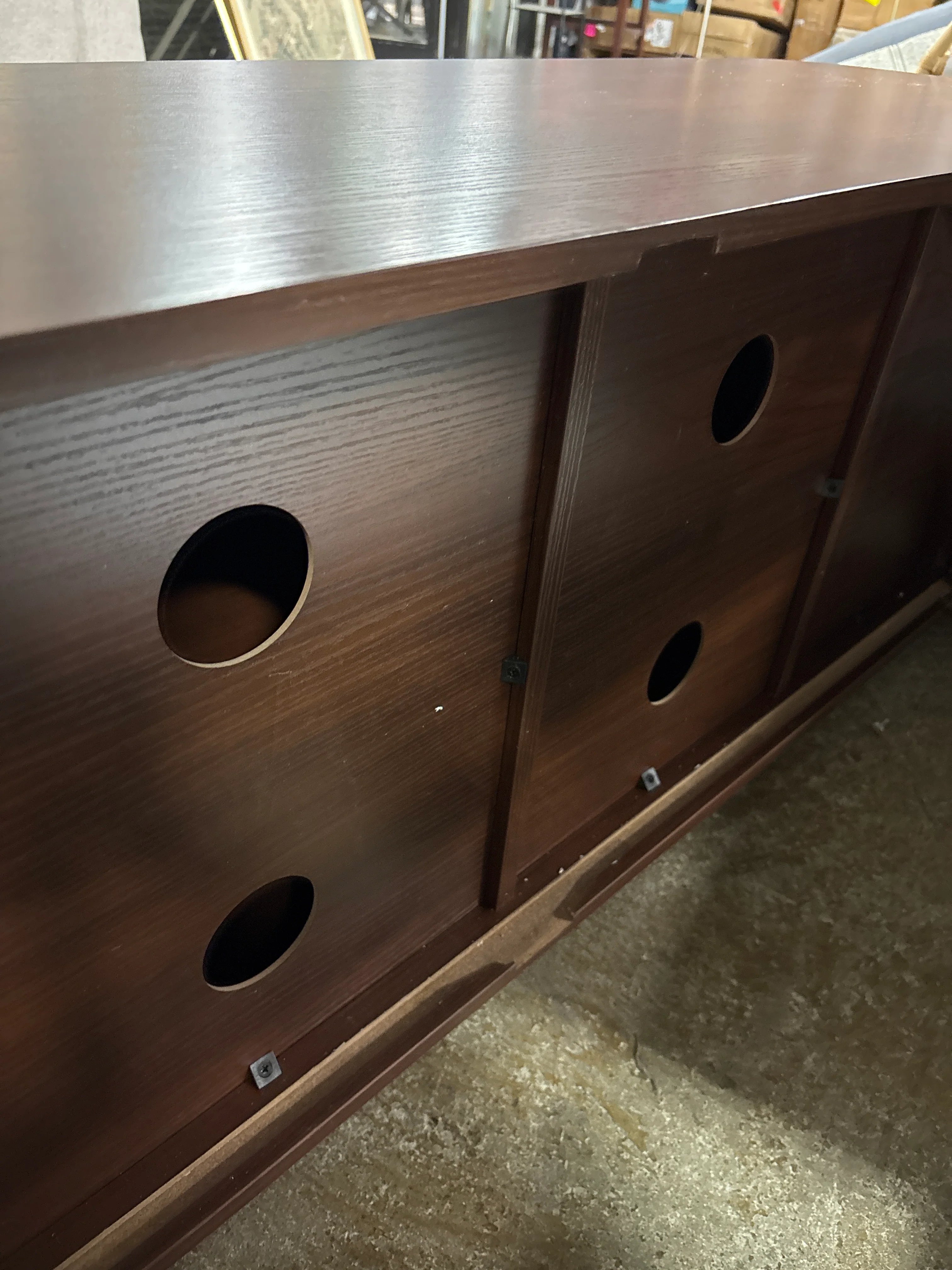 Farmhouse Wooden TV Stand with Sliding Fluted Tambour Door SHOWROOM ITEM - Image 6
