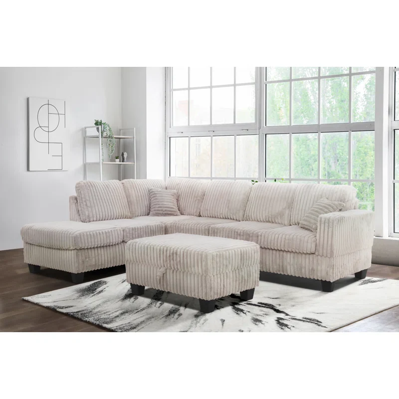 Vega Faux Fur Reversible Sectional With Storage Ottoman 3-Piece ONLY (3 Boxes) - Image 2