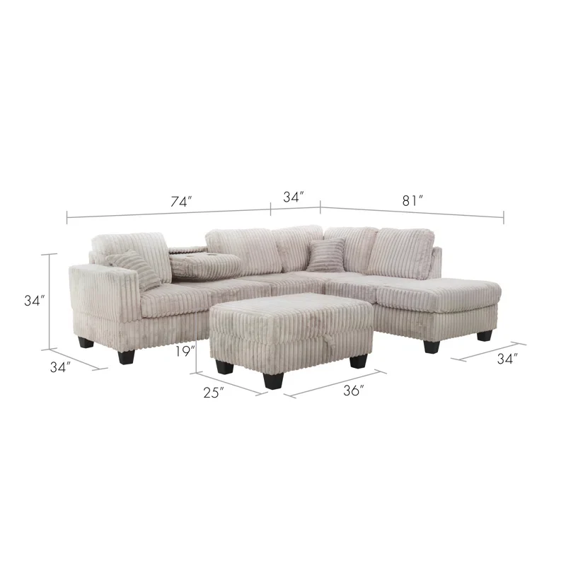 Vega Faux Fur Reversible Sectional With Storage Ottoman 3-Piece ONLY (3 Boxes) - Image 4