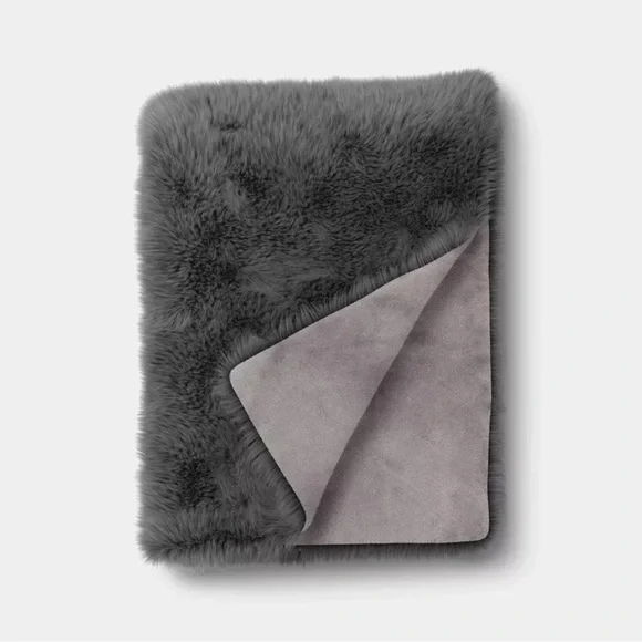 Faux Fur Throw Blanket Gray SHOWROOM ITEM