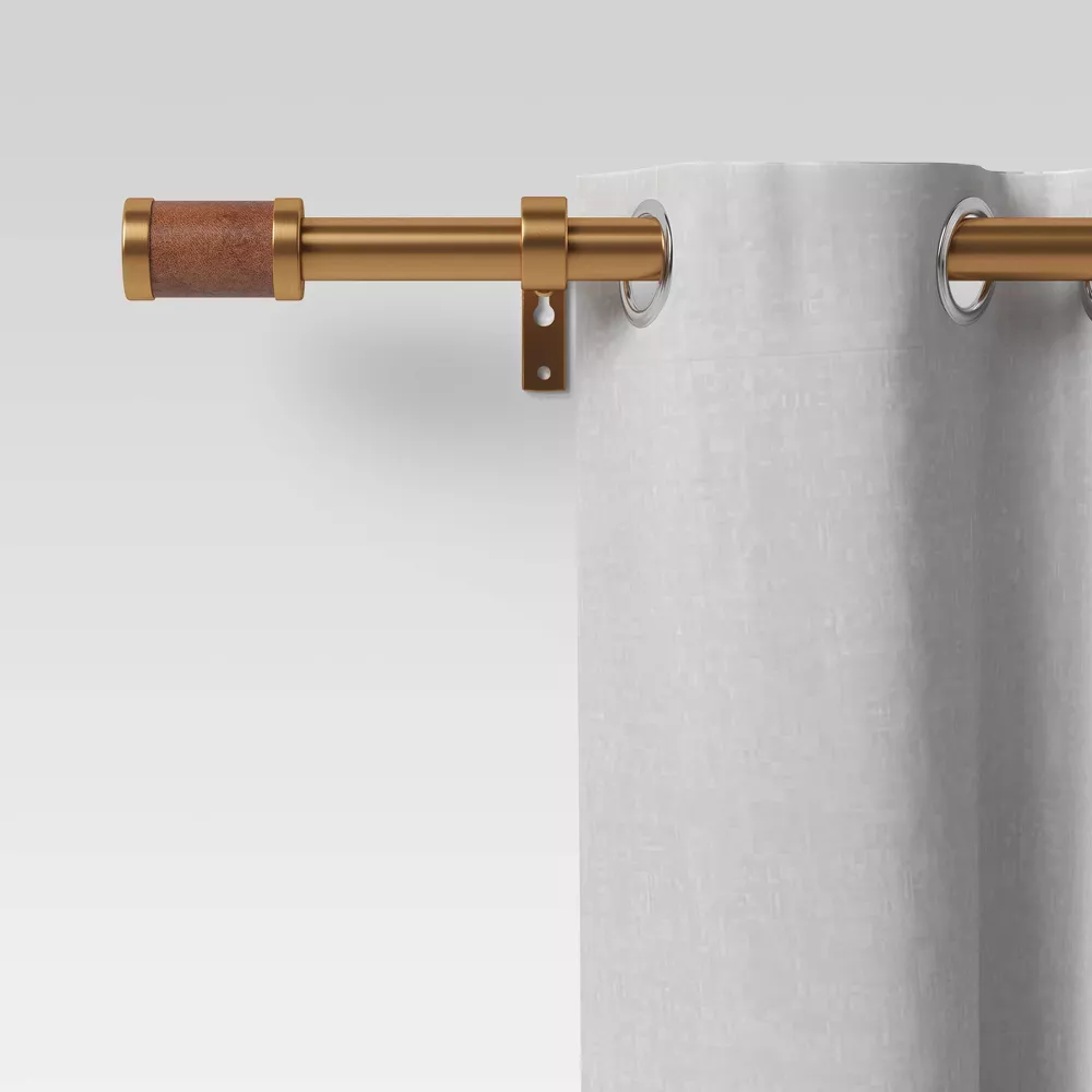 Faux Leather Cylinder Plated Curtain Rod Brass, - Image 4