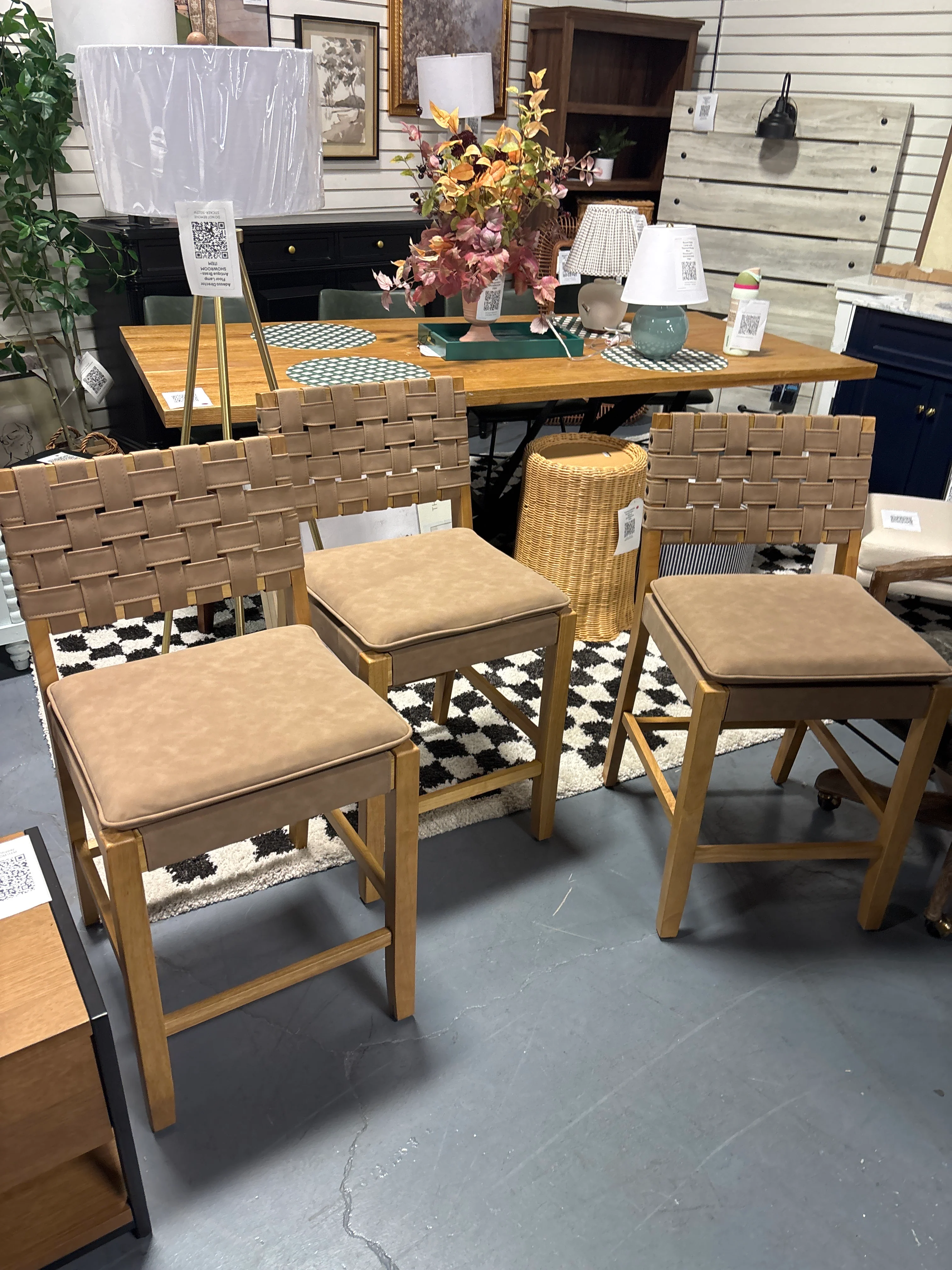 (Set of 3) Faux Leather Woven Counter Height Barstool Warm Pine/Brushed Light Brown SHOWROOM ITEM - Image 2