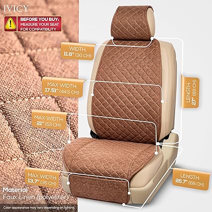 Faux Linen Car Seat Cover for Cars - 1 Unit – Light Brown - Image 3