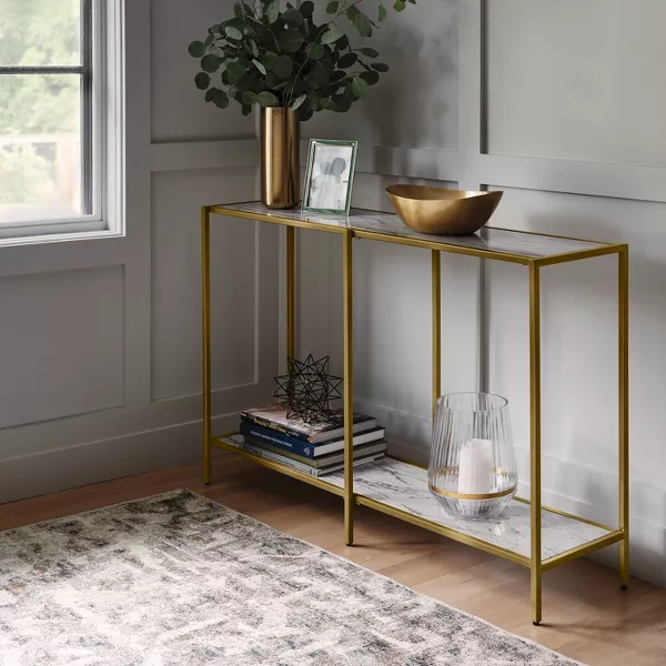 Faux Marble and Metal Console Table Gold, final cut - Image 4
