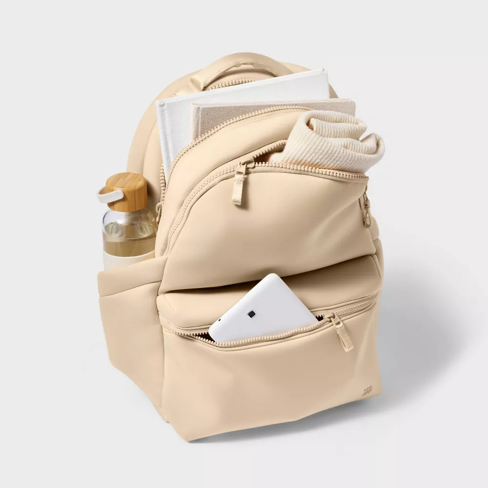 Faux Neoprene Backpack - Cream, - Image 3