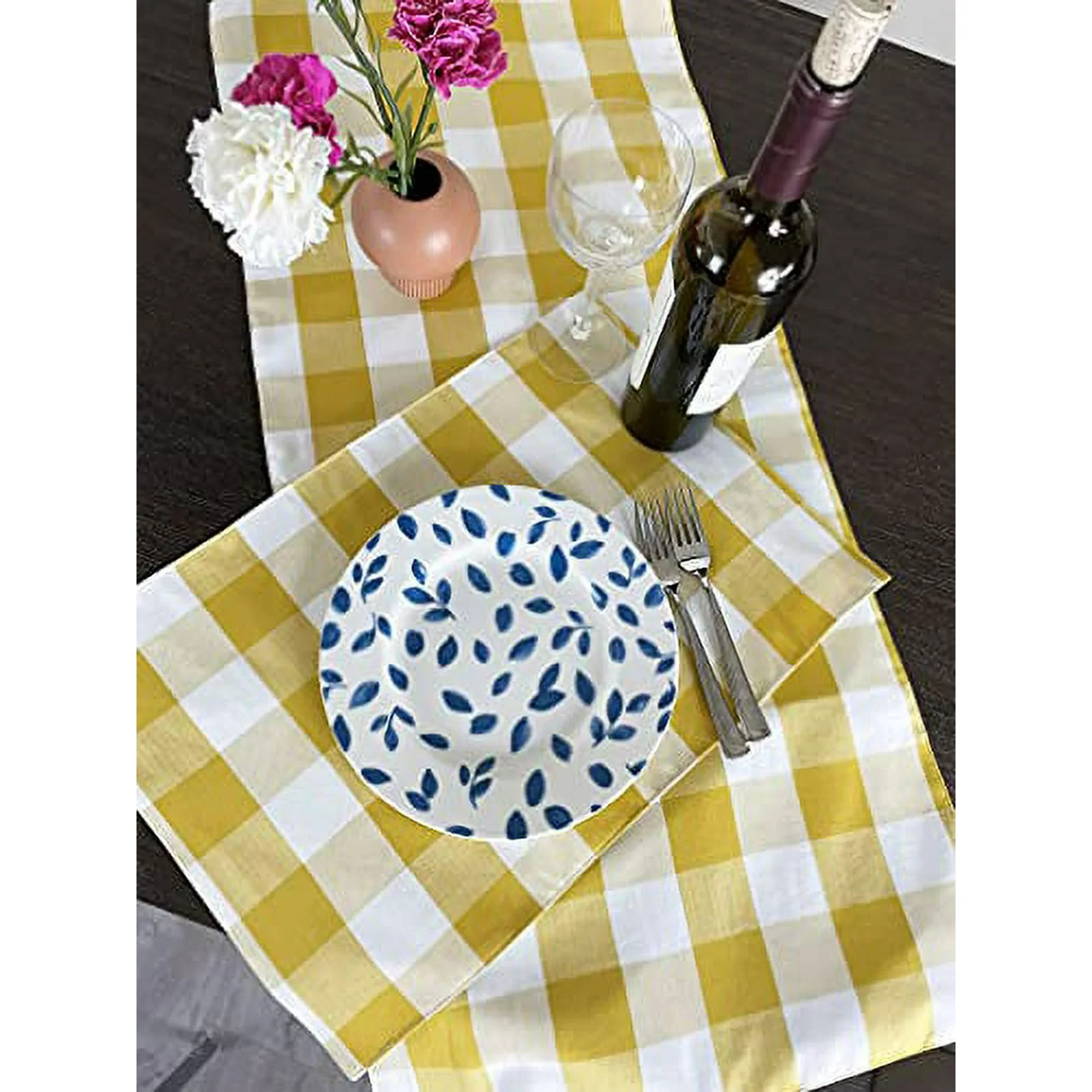 Fennco Styles Classic Buffalo Check Cotton Blend Table Runner - Yellow Holiday - Image 5