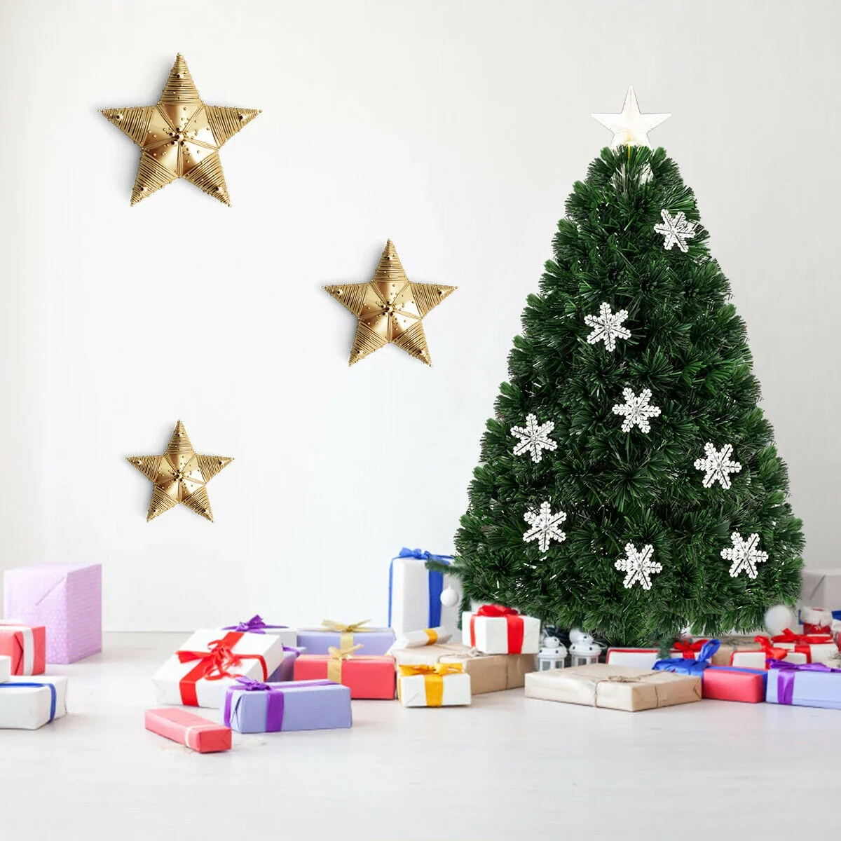 Fiber Optic PVC Artificial Christmas Tree LED Lights Snowflakes Decoration
