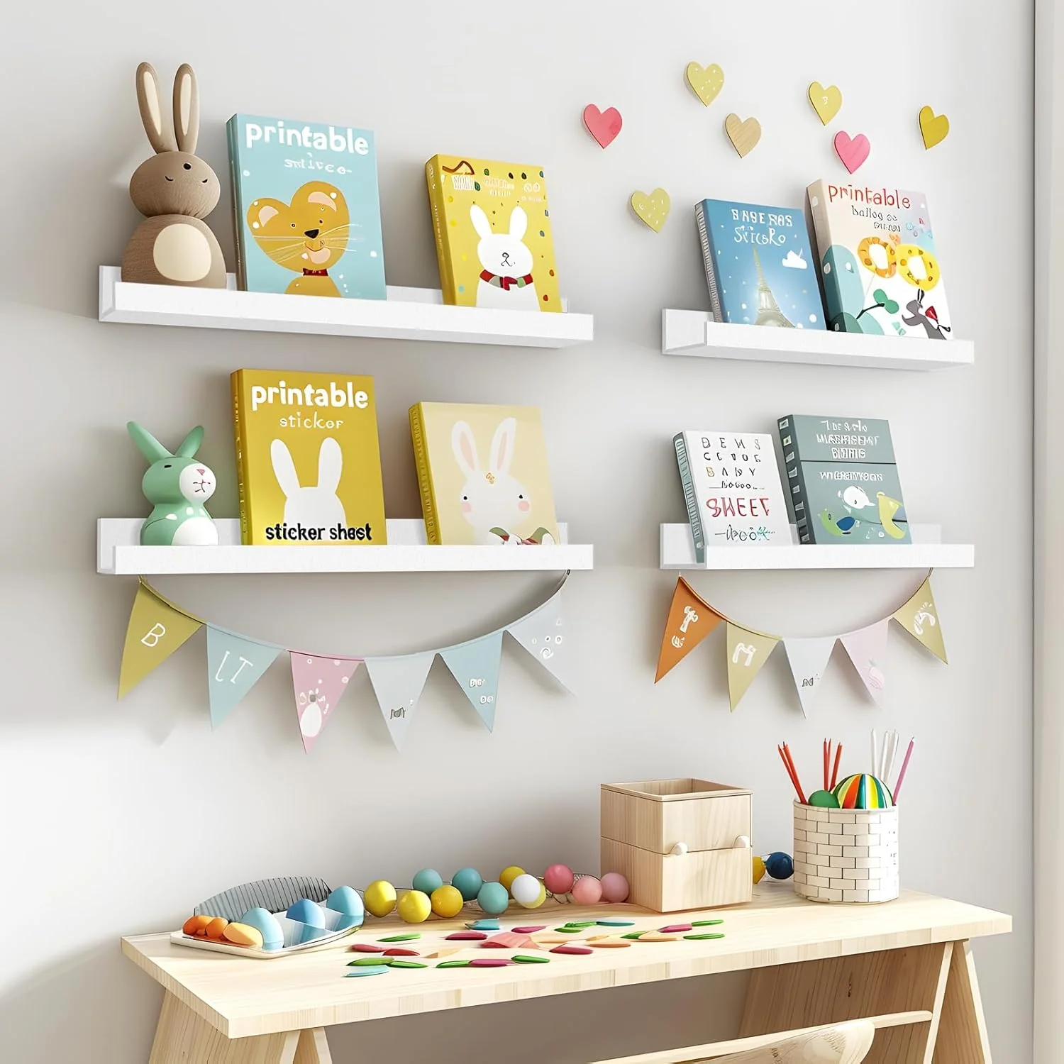 Floating Shelves for Wall Storage Set of 4, Picture Ledge Shelf, White - Image 5
