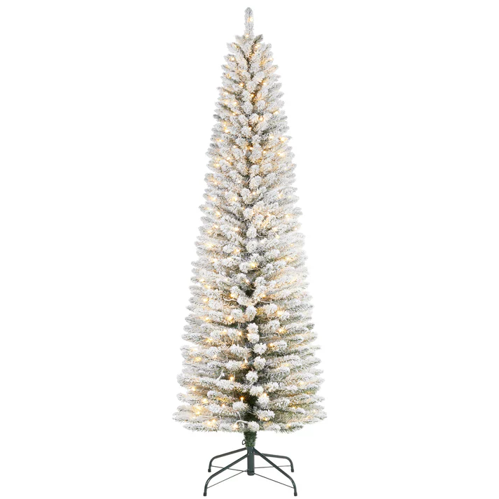 Flocked Pencil Christmas Tree with Lights
