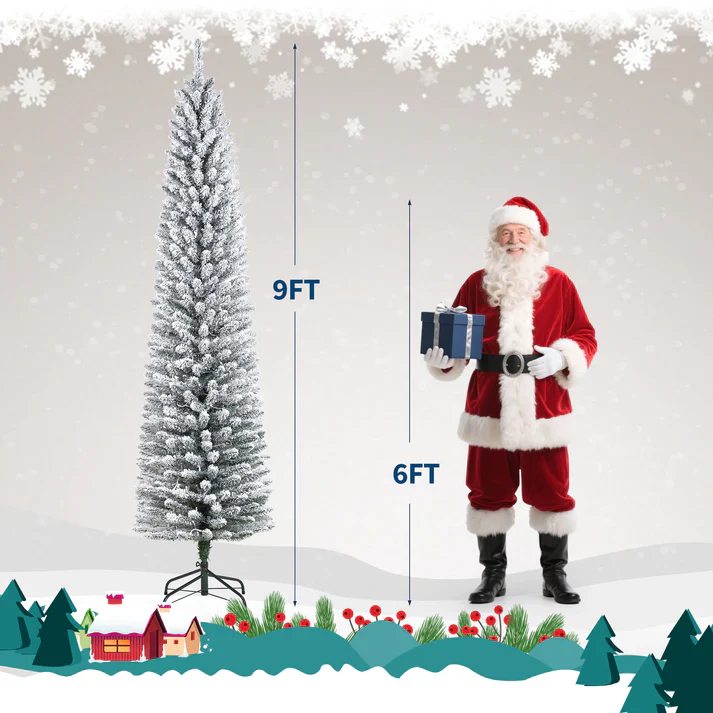 Flocked Pencil Christmas Tree with Lights - Image 5
