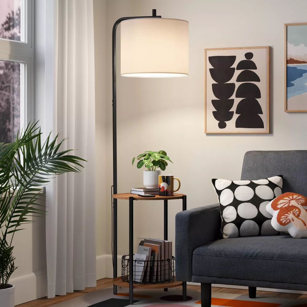 Floor Lamp with Table Natural Wood - Image 4