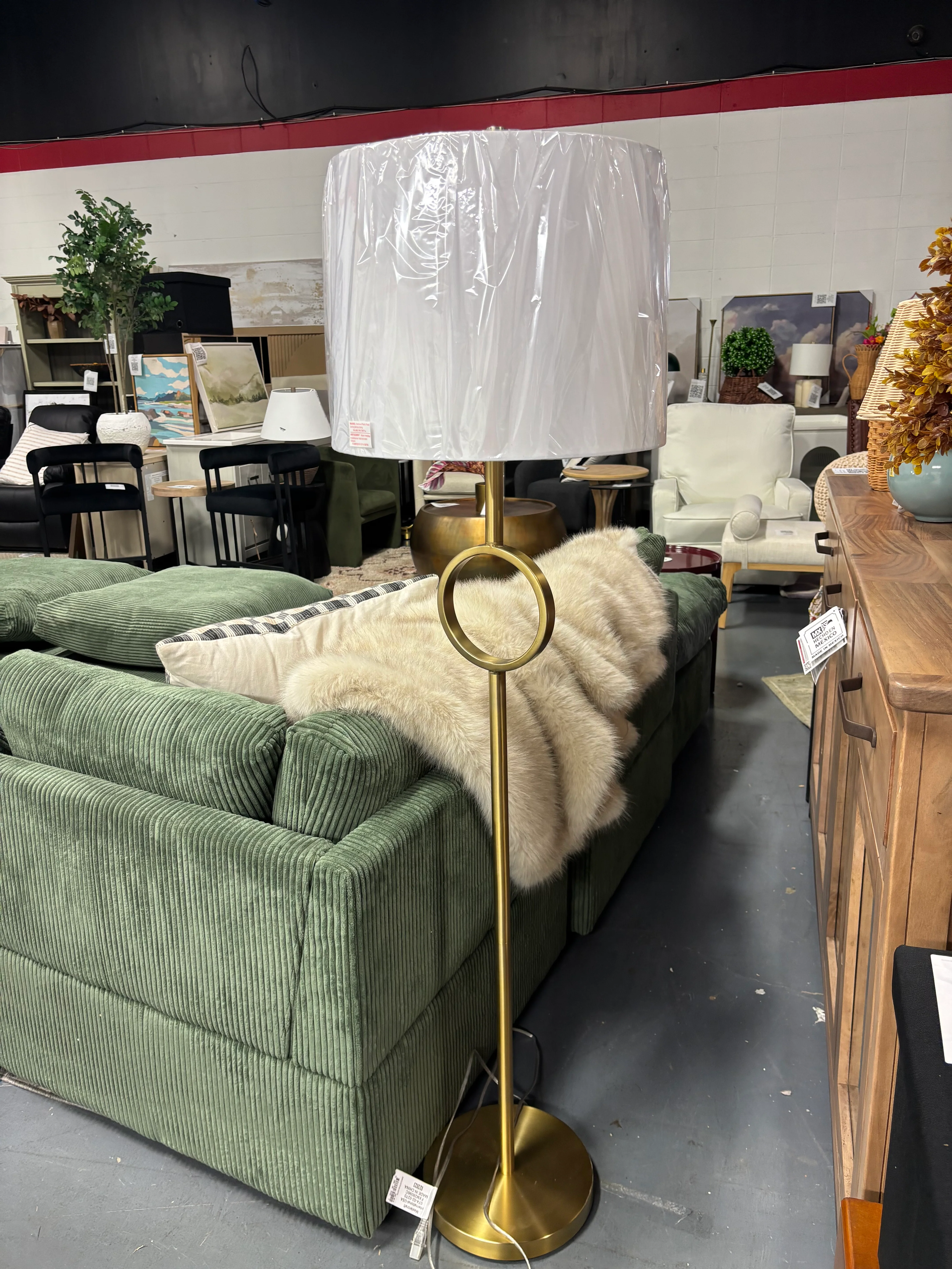 Floor Lamp With White Drum Shade SHOWROOM ITEM