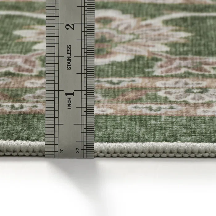 Floral Green Non-Slip Washable Area Rug 9' x 13' - Image 4