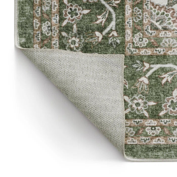 Floral Green Non-Slip Washable Area Rug 9' x 13' - Image 5